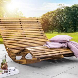 Ergonomische Doppelschwungliege XXL aus Akazienholz für Garten & Freizeit