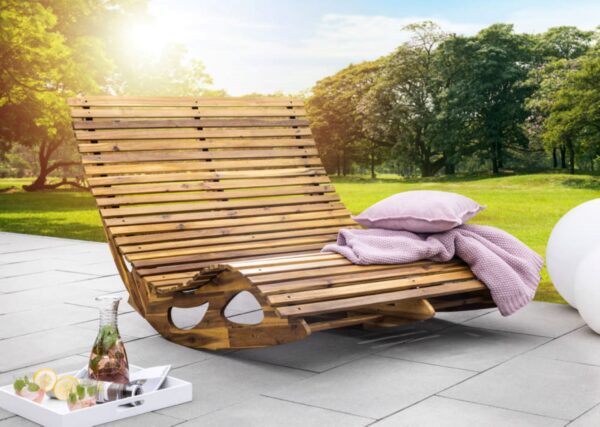 Ergonomische Doppelschwungliege XXL aus Akazienholz für Garten & Freizeit