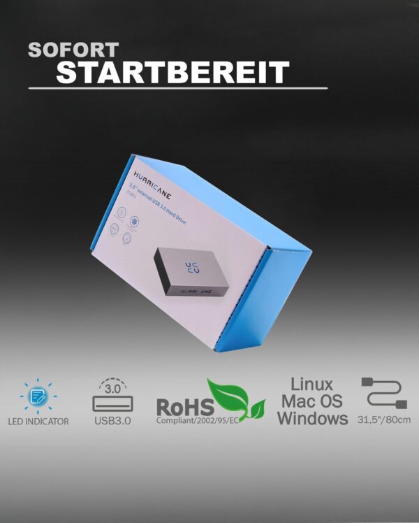 Hurricane 3518S3 Aluminium Festplattengehäuse 3.5" USB 3.0 Silber - Image 6