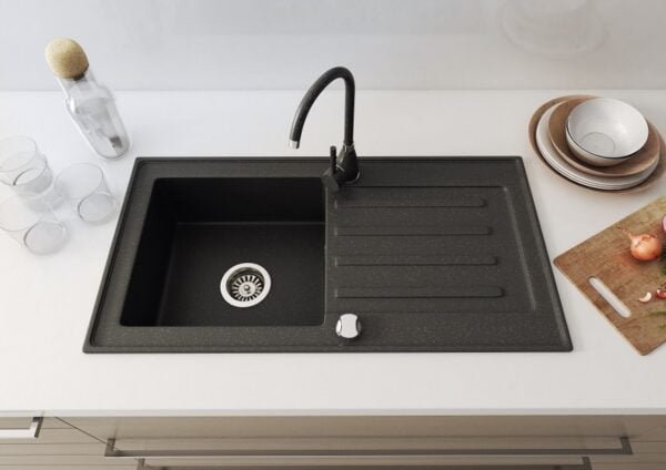 Granitspüle 76x44 cm – Einbauspüle mit Siphon Set in verschiedenen Farben - Image 7