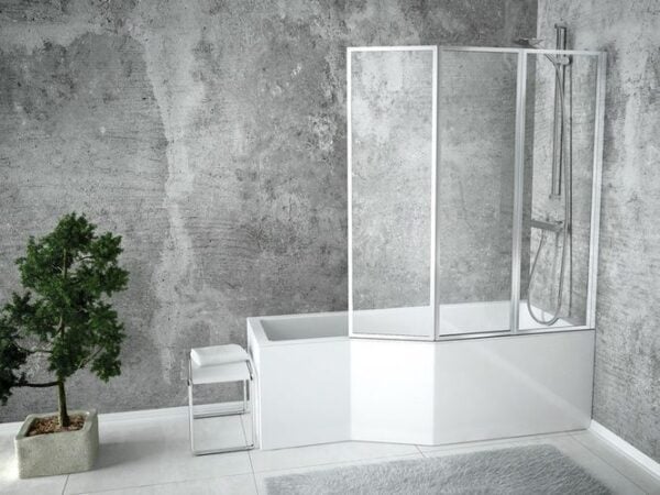 Eckbadewanne Integra 150x75 cm Rechts Acryl mit Duschwand und Ablauf