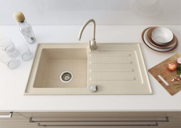 Granitspüle 76x44 cm – Einbauspüle mit Siphon Set in verschiedenen Farben - Image 6