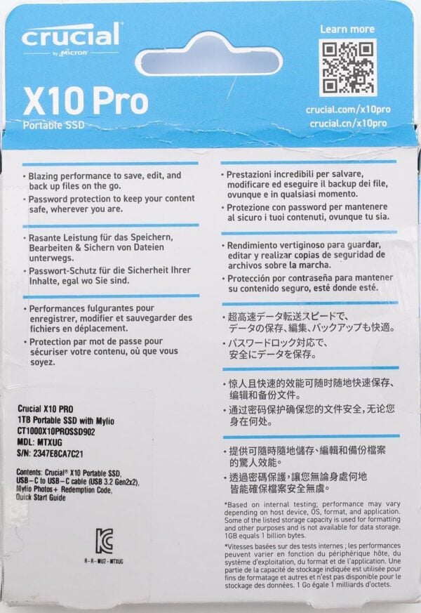 Crucial X10 Pro 1TB Portable SSD USB-C 3.2 - Schnelle Solid State Drive - Image 1