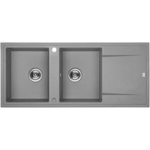 Granitspüle Doppelbecken MEGALO 50x116 Grau mit Abtropffläche und Siphon