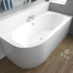 Eckbadewanne AVITA 160x75 rechts mit Acrylschürze, Ablauf & Füße gratis