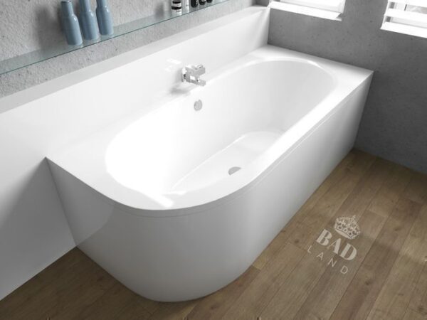 Eckbadewanne AVITA 160x75 rechts mit Acrylschürze, Ablauf & Füße gratis