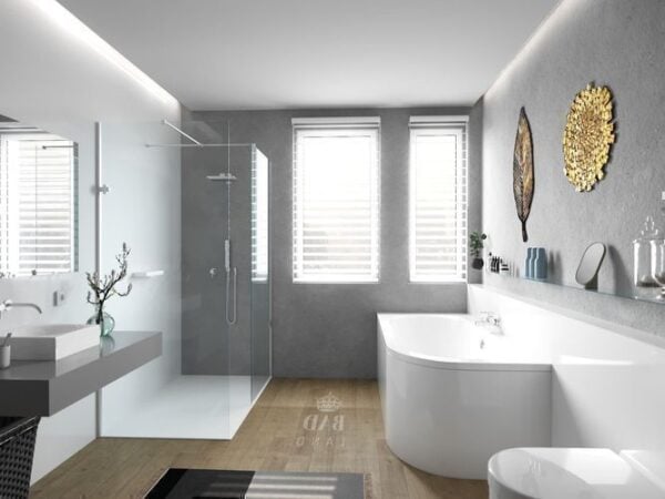 Eckbadewanne AVITA 170x75 cm links mit Acrylschürze, Ablauf & Füße gratis - Image 2